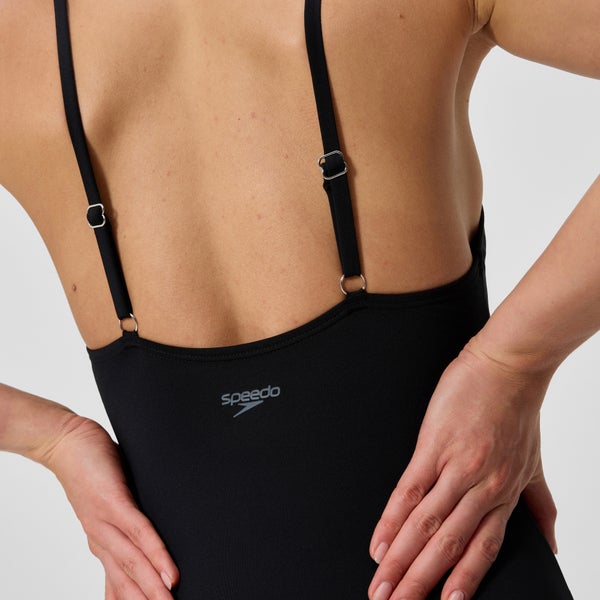 Speedo Women's Solid V-Neck One Piece Black