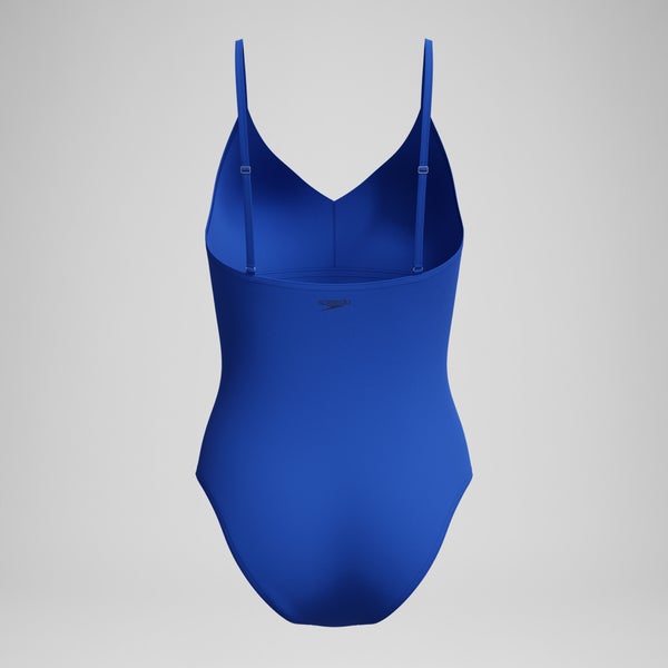 Speedo Women's Solid V-Neck One Piece Blue