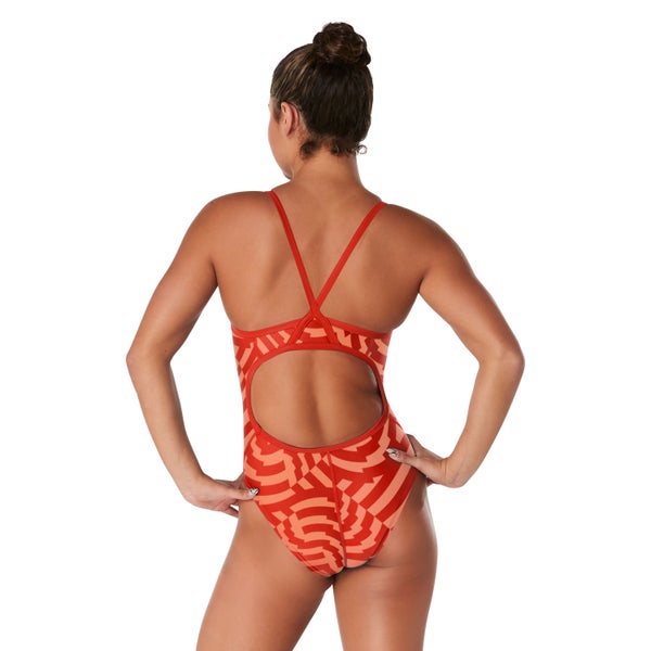 Speedo Women's Vortex Maze Flyback One Piece Red
