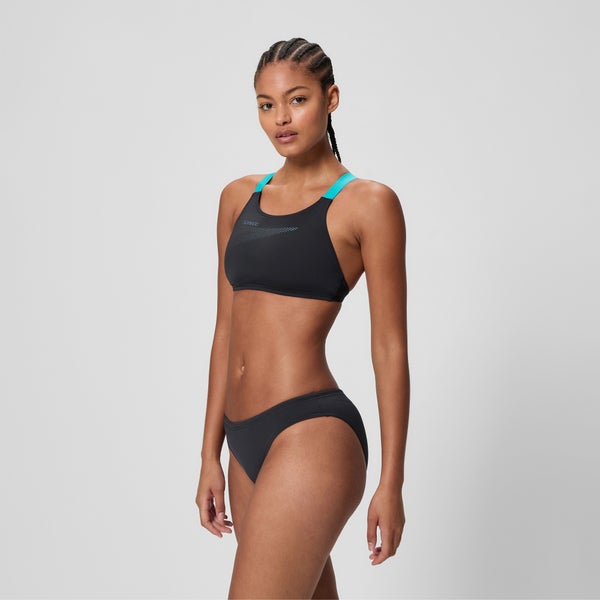Speedo Women's Boom Solid Leaderback Two Piece Black/Turquoise