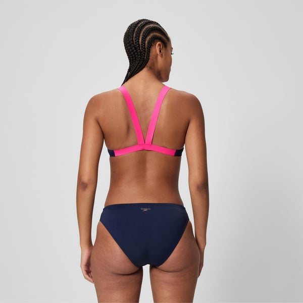 Speedo Women's Boom Solid Leaderback Two Piece Navy/Pink
