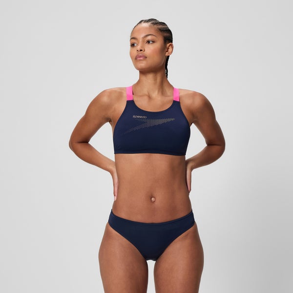 speedo Women's Boom Solid Leaderback Two Piece Navy/Pink