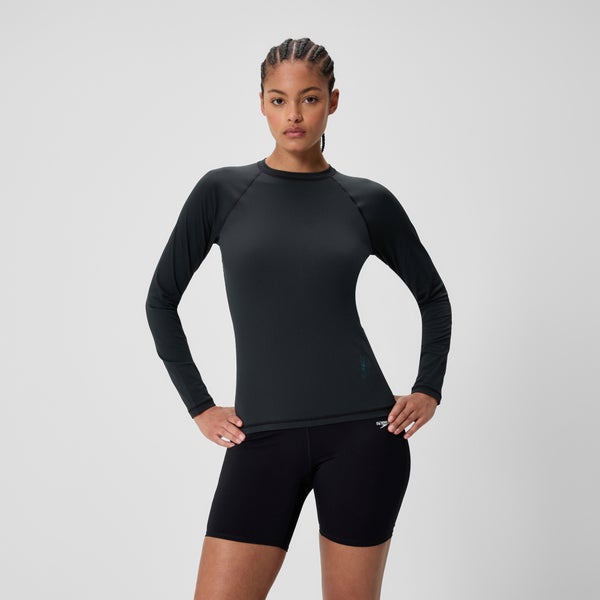speedo Women's Boom Solid Long Sleeve Rashguard Black