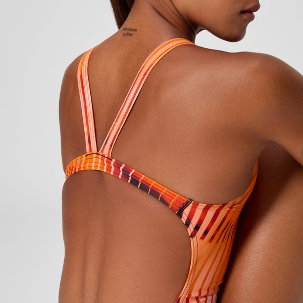 Speedo Women's Club Training Printed Leaderback One Piece Orange