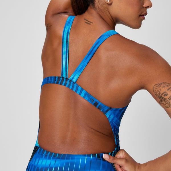 Speedo Women's Club Training Printed Leaderback One Piece Blue