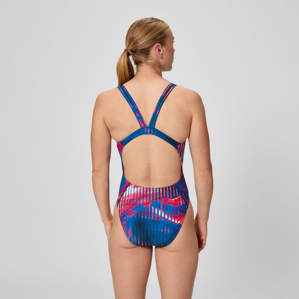 Speedo Women's Club Training Printed Leaderback One Piece Red/White/Blue