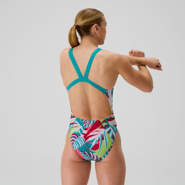 Speedo Women's Club Training Printed Leaderback One Piece Green/Yellow