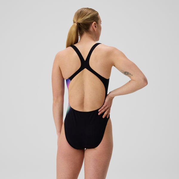 Speedo Women's Club Training Printed Powerback One Piece Black/Purple