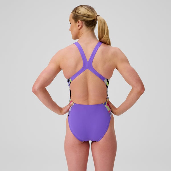 Speedo Women's Club Training Printed Powerback One Piece Purple/Yellow