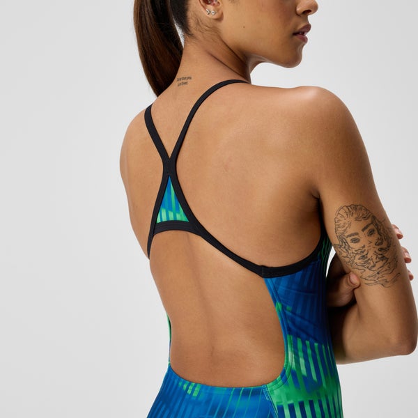 Speedo Women's Club Training Printed Turnback One Piece Blue/Green
