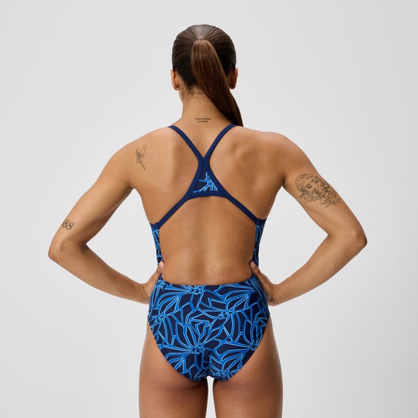 Speedo Women's Club Training Printed Turnback One Piece Blue