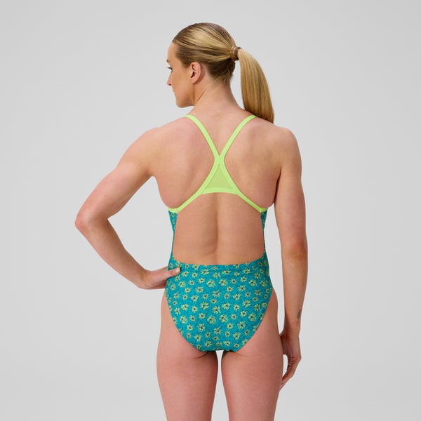 Speedo Women's Club Training Printed Turnback One Piece Green