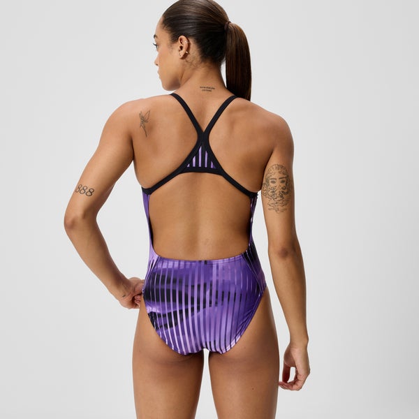 Speedo Women's Club Training Printed Turnback One Piece Purple