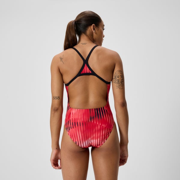 Speedo Women's Club Training Printed Turnback One Piece Red/Black
