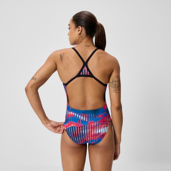 Speedo Women's Club Training Printed Turnback One Piece Red/White/Blue