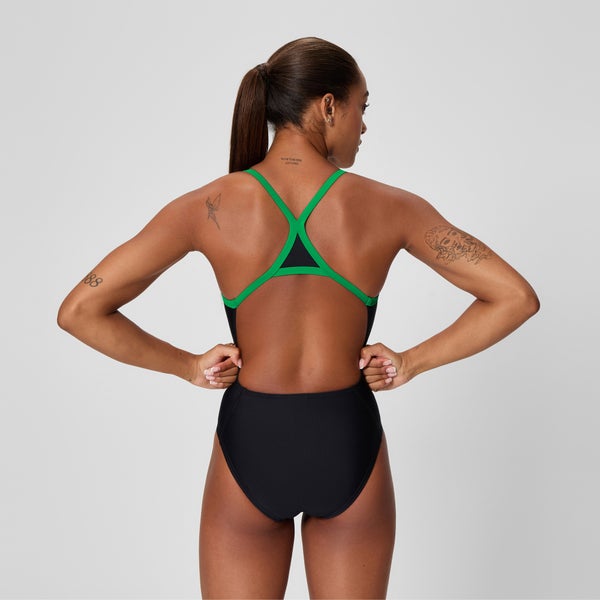 Speedo Women's Club Training Turnback One Piece Black/Green