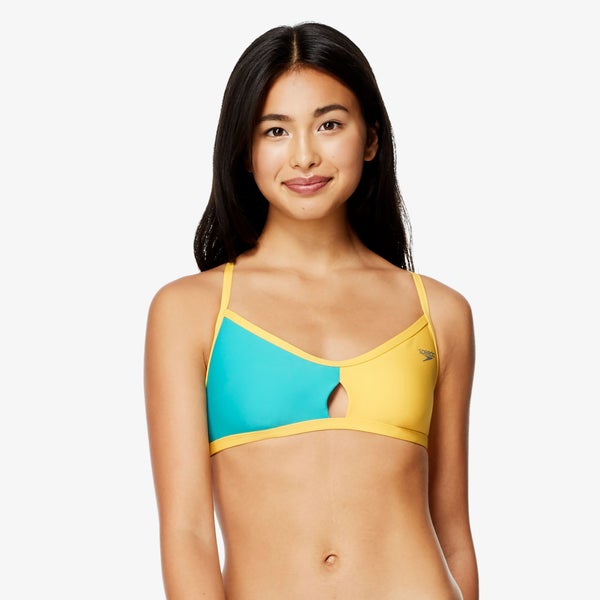 speedo Women's Colorblock Keyhole Bikini Top Yellow
