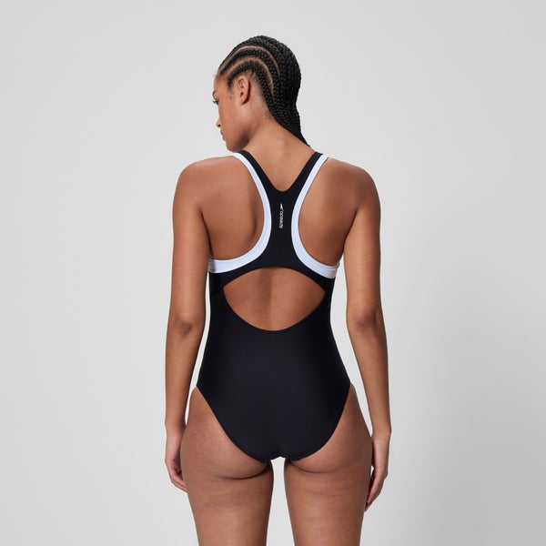 Speedo Women's Colorblock Racerback One Piece Black/White