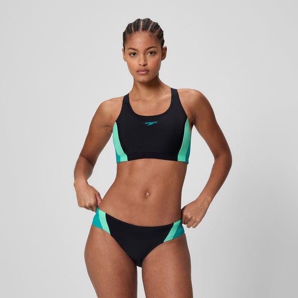 speedo Women's Colorblock Splice 2.0 Two Piece Black/Turquoise