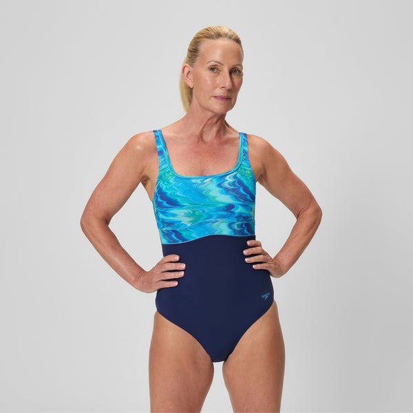 speedo Women's Contour Eclipse Printed One Piece Navy/Blue