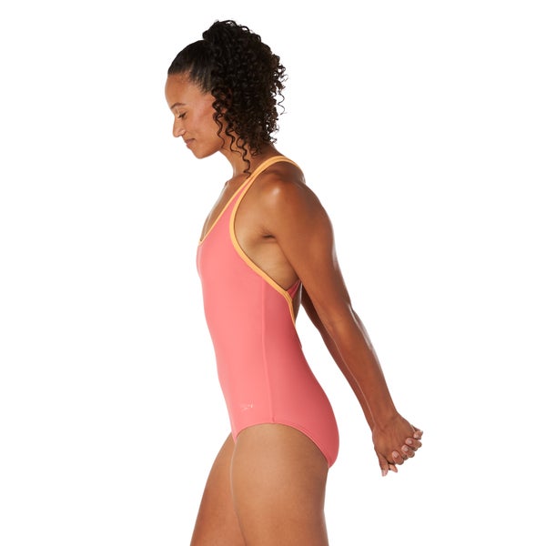 Speedo Women's Double Strap Racerback One Piece Pink