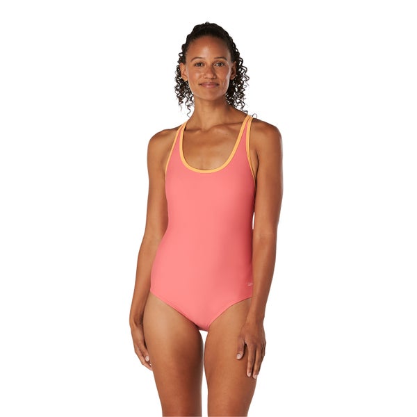 speedo Women's Double Strap Racerback One Piece Pink