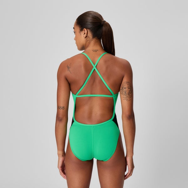 Speedo Women's Edge Splice Crossback One Piece Black/Green