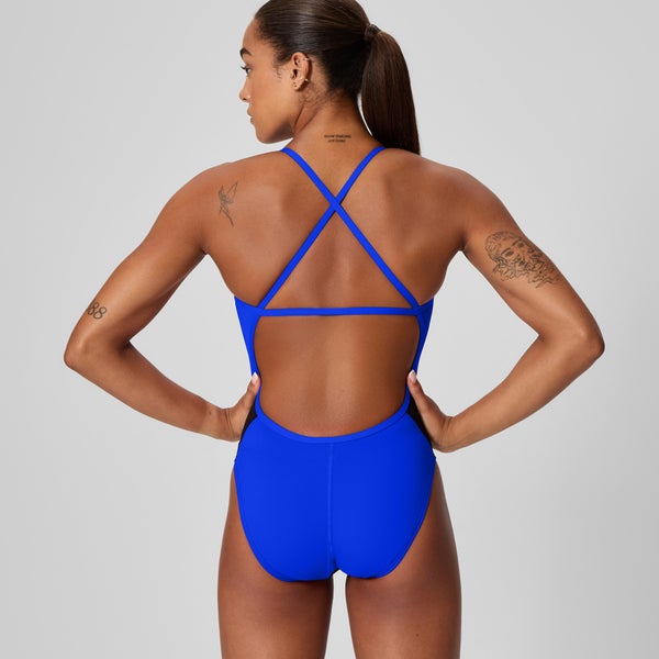 Speedo Women's Edge Splice Crossback One Piece Blue/Black
