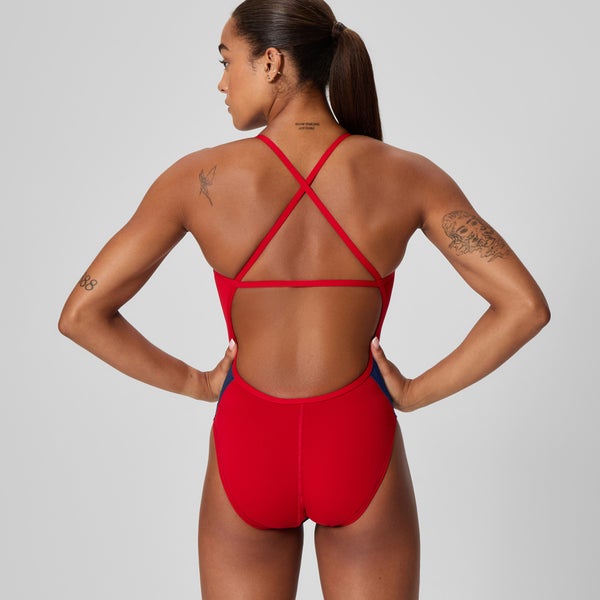 Speedo Women's Edge Splice Crossback One Piece Navy/Red