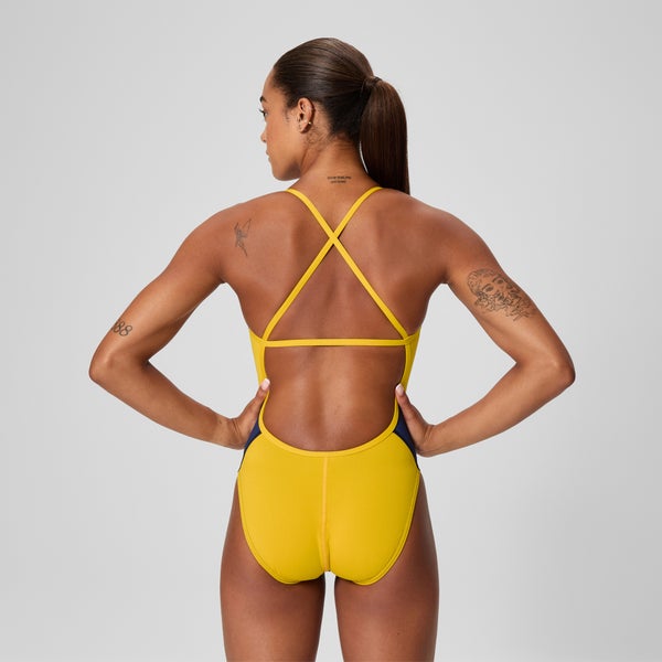 Speedo Women's Edge Splice Crossback One Piece Yellow/Navy