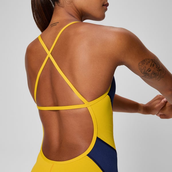 Speedo Women's Edge Splice Crossback One Piece Yellow/Navy