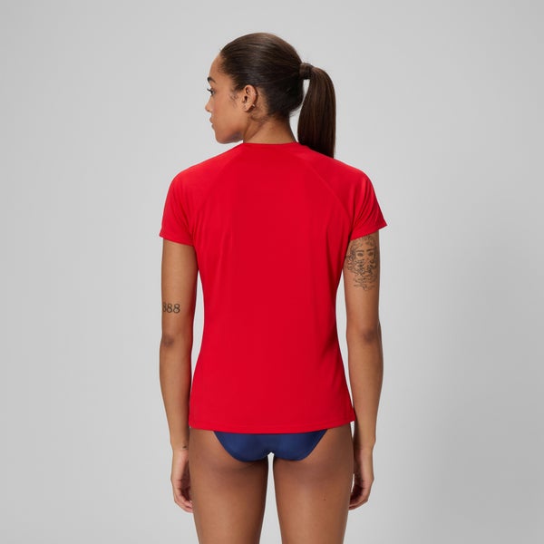 Speedo Women's Guard Short Sleeve Solid Swim Tee Red