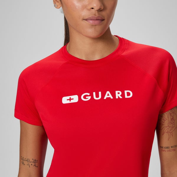 Speedo Women's Guard Short Sleeve Solid Swim Tee Red