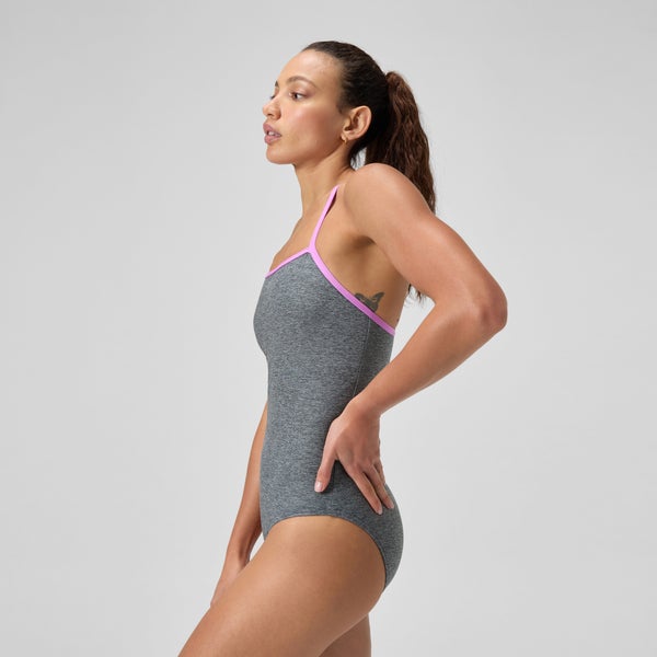 Speedo Women's Heather Closed Back With Hydrobra Gray/Pink