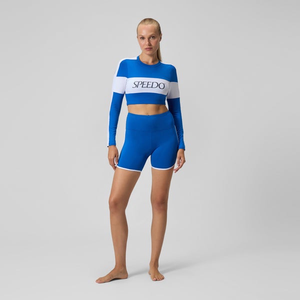 Speedo Women's Jetstream Long Sleeve Colorblock Crop Rashguard Blue