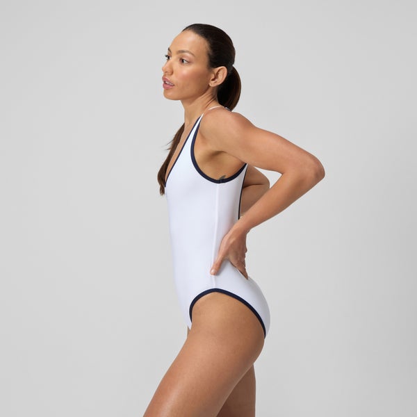 Speedo Women's Jetstream Solid Bound Scoop One Piece White