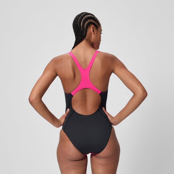 Speedo Women's Medalist Solid Splice One Piece Pink/Black
