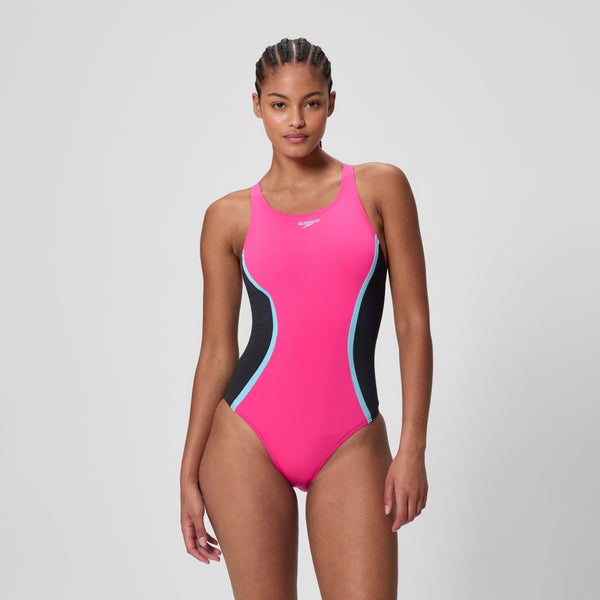 speedo Women's Medalist Solid Splice One Piece Pink/Black