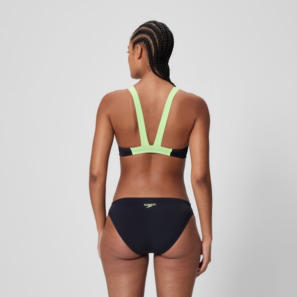 Speedo Women's Medley Logo V-Back Two Piece Black/Green