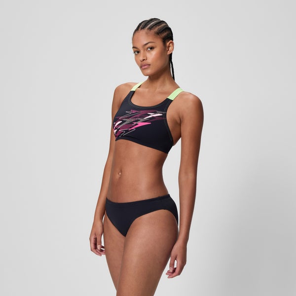 Speedo Women's Medley Logo V-Back Two Piece Black/Green
