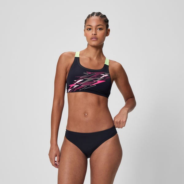 speedo Women's Medley Logo V-Back Two Piece Black/Green