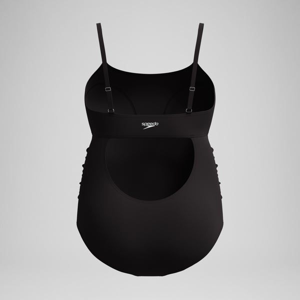 Speedo Women's New Plus Solid Shirred Tank One Piece Black