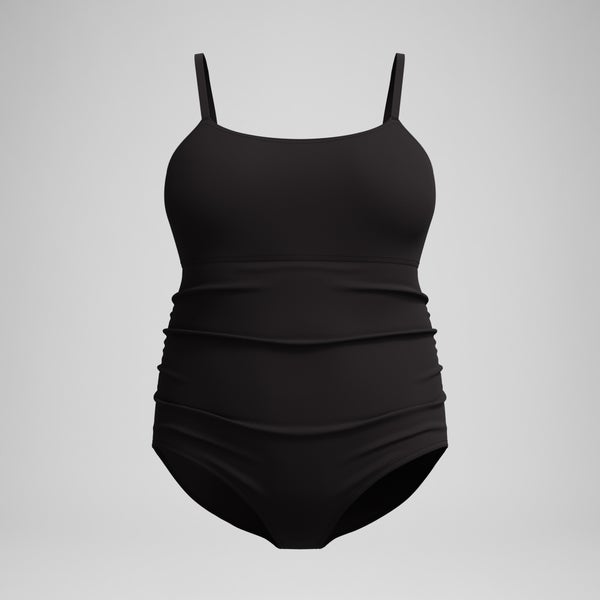 speedo Women's New Plus Solid Shirred Tank One Piece Black