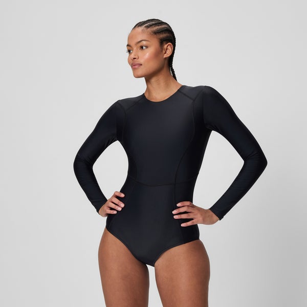 speedo Women's Ocean Flex Long Sleeve Zip One Piece Black