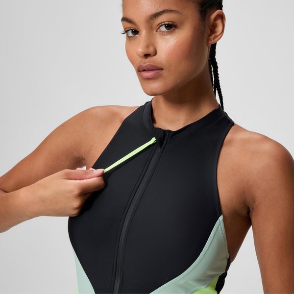 Speedo Women's Ocean Flex Zip One Piece Black/Green