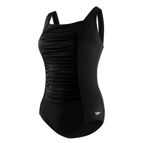 speedo Women's Plus Solid Shirred Tank One Piece Black