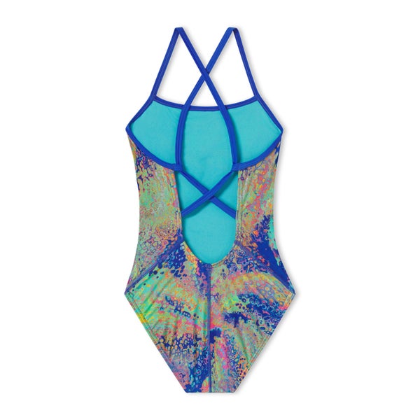 Speedo Women's Printed Double Cross Back One Piece Blue/Green
