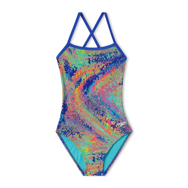 speedo Women's Printed Double Cross Back One Piece Blue/Green