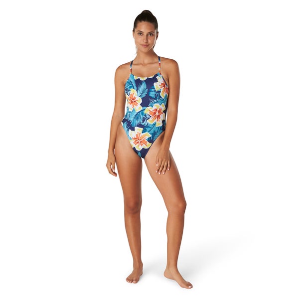Speedo Women's Printed Double Lace Back One Piece Blue