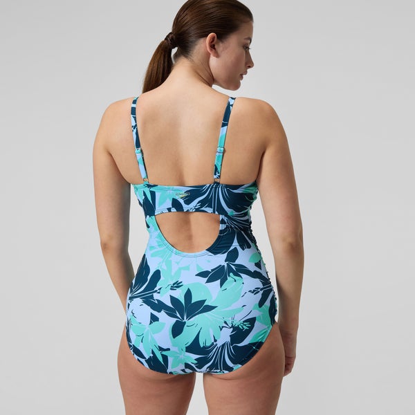 Speedo Women's Printed Shirred Tank One Piece Blue/Green